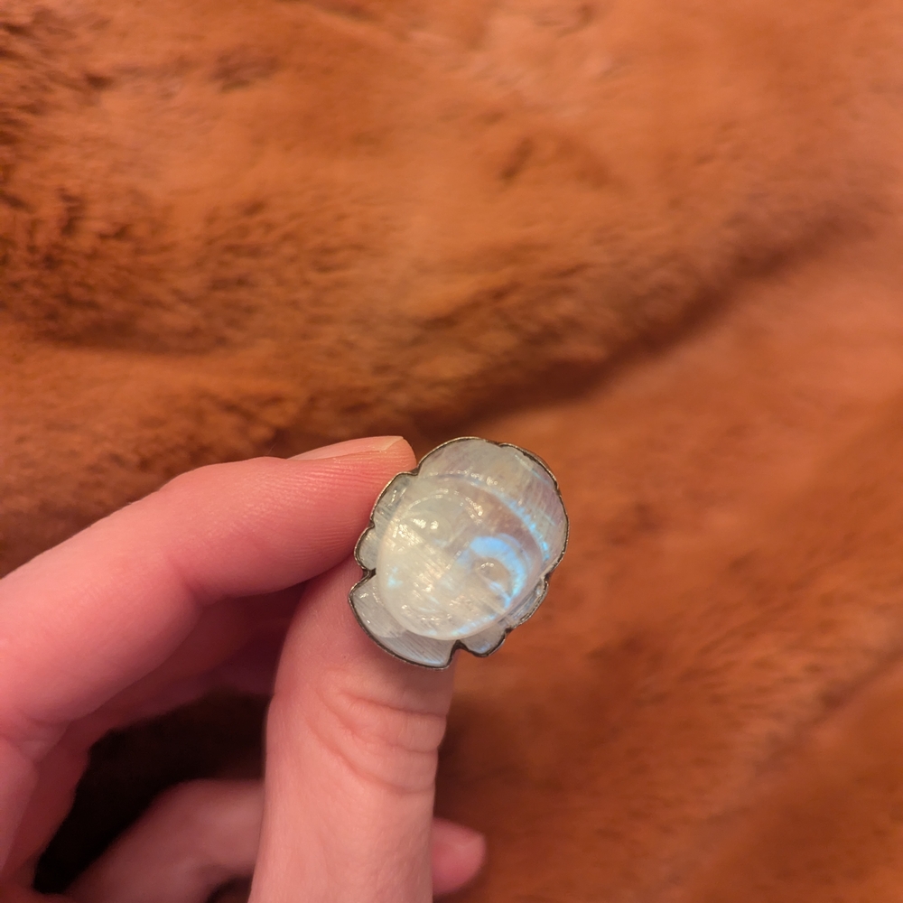 Moonstone Buddha Sterling Silver Ring